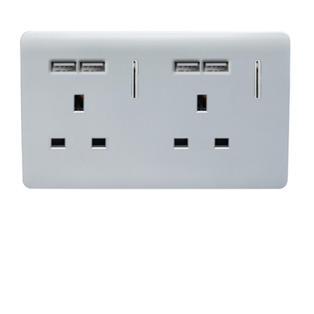 Trendi Switch 2 gang 13 amp inc. 4X 2.1Ma USB Electrical Plug Socket